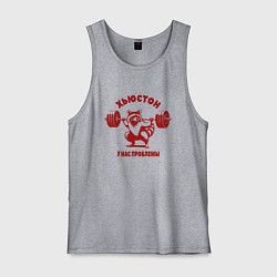 Майка мужская хлопок Енот приседает со штангой хьюстон у нас проблемы, цвет: меланж