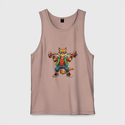 Мужская майка Крутой рыжий кото держит гантель