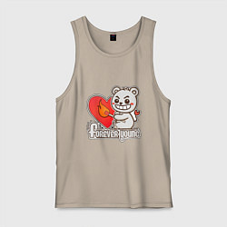 Майка мужская хлопок Медведь хулиган с сердцем и спичкой, цвет: миндальный