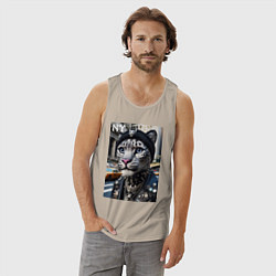 Майка мужская хлопок Леопард панк из Нью-Йорка - нейросеть, цвет: миндальный — фото 2