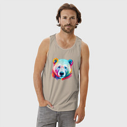 Майка мужская хлопок Яркий портрет белого медведя, цвет: миндальный — фото 2