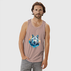 Майка мужская хлопок Волк в первых лучах солнца, цвет: пыльно-розовый — фото 2