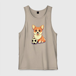 Майка мужская хлопок Корги с мячом, цвет: миндальный