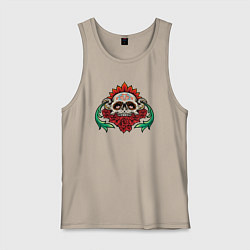 Майка мужская хлопок Розы и черепок, цвет: миндальный