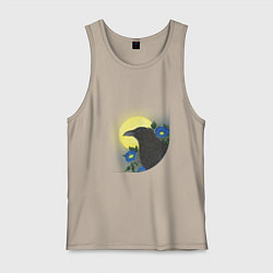 Мужская майка Чёрный ворон на ветке под луной