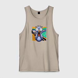 Майка мужская хлопок Вопящий голубь пародия Крик Мунка, цвет: миндальный