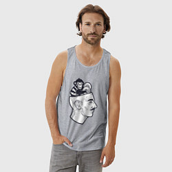 Майка мужская хлопок Обезьяна в голове, цвет: меланж — фото 2