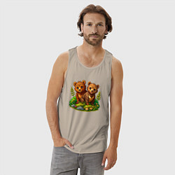 Майка мужская хлопок Два медвежонка, цвет: миндальный — фото 2