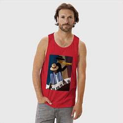 Майка мужская хлопок Музыкант джаз, цвет: красный — фото 2