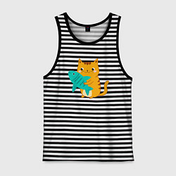 Мужская майка Рыжий котик с рыбкой