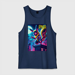 Мужская майка Ужасный Пикачу на крыше небоскрёба - хэллоуин