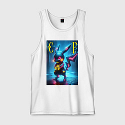 Мужская майка Cyber Pikachu - neon glow ai art
