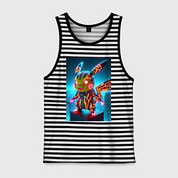 Майка мужская хлопок Неоновый Пикачу вампир - нейроарт киберпанк аниме, цвет: черная тельняшка