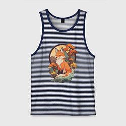 Майка мужская хлопок Лиса в японском стиле на фоне гор, цвет: синяя тельняшка