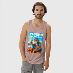 Майка мужская хлопок Tigers also like beer - ai art fantasy, цвет: пыльно-розовый — фото 2