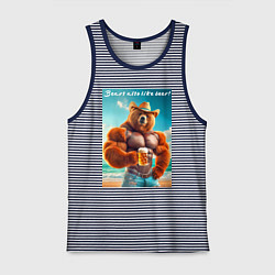 Мужская майка Медведь бодибилдер в соломенной шляпе с кружкой пи