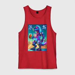 Майка мужская хлопок Beersaur neon glow - meme, цвет: красный