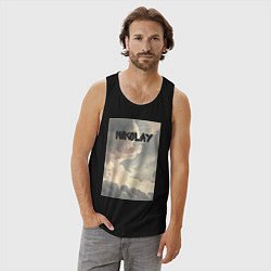 Майка мужская хлопок Nikolay облака, цвет: черный — фото 2