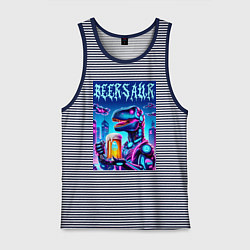 Майка мужская хлопок Кибер пивозавр из будущего - нейроарт, цвет: синяя тельняшка