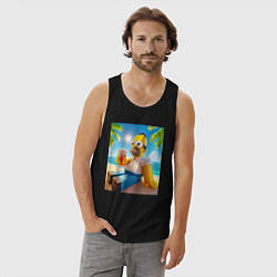 Майка мужская хлопок Гомер Симпсон в стиле Майнкрафт с кружкой пива - н, цвет: черный — фото 2