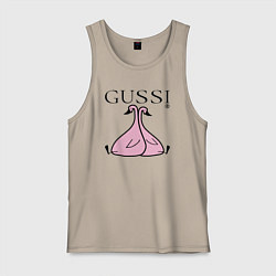 Майка мужская хлопок Гусси - два розовых гуся, цвет: миндальный