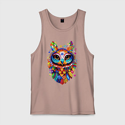 Мужская майка Сюрреалистичная сова радужные перья