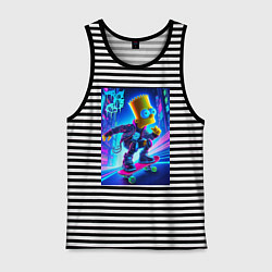 Майка мужская хлопок Барт Симпсон на скейтборде - неоновое свечение, цвет: черная тельняшка