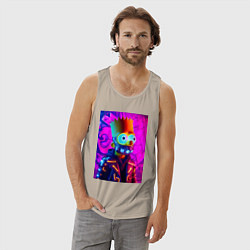 Майка мужская хлопок Барт Симпсон в респираторе - неоновое свечение, цвет: миндальный — фото 2