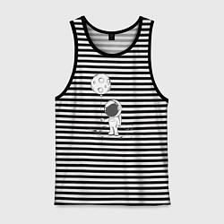 Майка мужская хлопок Космонавт и лунный шарик, цвет: черная тельняшка