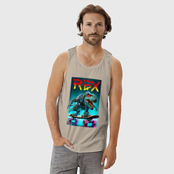 Майка мужская хлопок Tyrannosaur rex on a skateboard - ai art fantasy, цвет: миндальный — фото 2