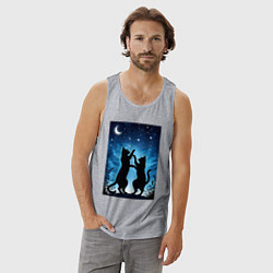 Майка мужская хлопок Танцующие коты под звёздным небом, цвет: меланж — фото 2