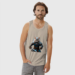 Майка мужская хлопок Кот викинг, цвет: миндальный — фото 2