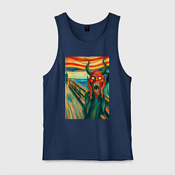 Майка мужская хлопок Демон кричит на картине Эдварда Мунка - мем искусс, цвет: тёмно-синий