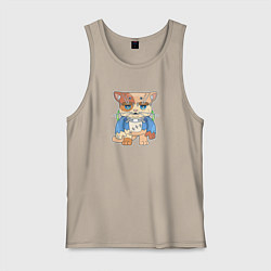 Майка мужская хлопок Кот Франкенштейн, цвет: миндальный