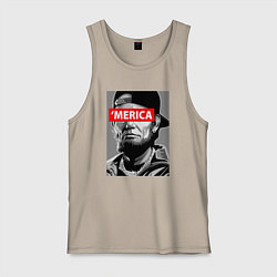 Майка мужская хлопок Линкольн - Америка, цвет: миндальный