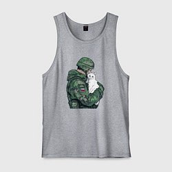 Мужская майка Русский солдат с белой кошечкой