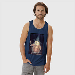 Майка мужская хлопок Магический мяв кот-мем колдун, цвет: тёмно-синий — фото 2