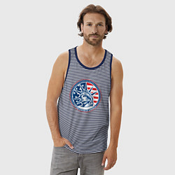 Майка мужская хлопок USA flag New York, цвет: синяя тельняшка — фото 2