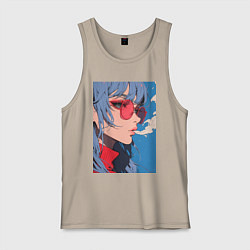 Майка мужская хлопок Девушка в очках арт, цвет: миндальный