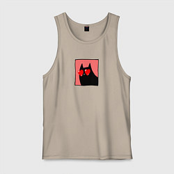 Майка мужская хлопок Черный кот с глазами сердечками, цвет: миндальный