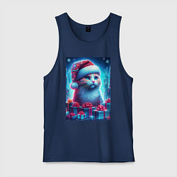 Мужская майка Новогодний котик среди подарков