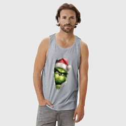 Майка мужская хлопок Гринч похититель рождества в ожидании нового года, цвет: меланж — фото 2