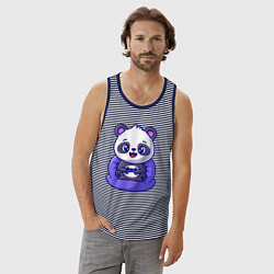 Майка мужская хлопок Панда игроман, цвет: синяя тельняшка — фото 2