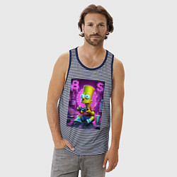 Майка мужская хлопок Bart Simpson - cool gamer, цвет: синяя тельняшка — фото 2