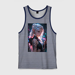 Майка мужская хлопок Прекрасная девушка-эльф с луком, цвет: синяя тельняшка