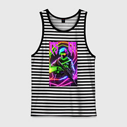 Майка мужская хлопок Counter Strike go - neon revolution, цвет: черная тельняшка