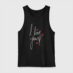 Майка мужская хлопок I love you - hearts, цвет: черный