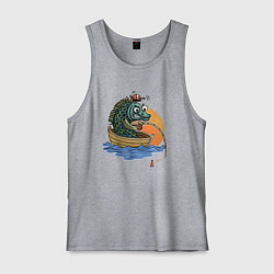 Майка мужская хлопок Увлеченная рыба-рыбак ловит рыбу удочкой, цвет: меланж