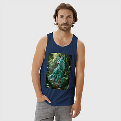 Майка мужская хлопок Кристальный волк в джунглях, цвет: тёмно-синий — фото 2