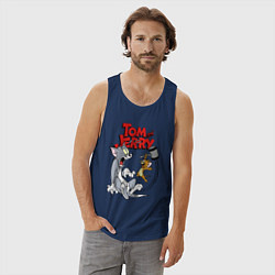 Майка мужская хлопок Том и Джерри - кувалда, цвет: тёмно-синий — фото 2